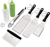 Spatel en schraper set - bakplaat accessoires kit voor BBQ Grill Flat Top - pannenkoek flipper hamburger turner met knijpflessen barbecue set