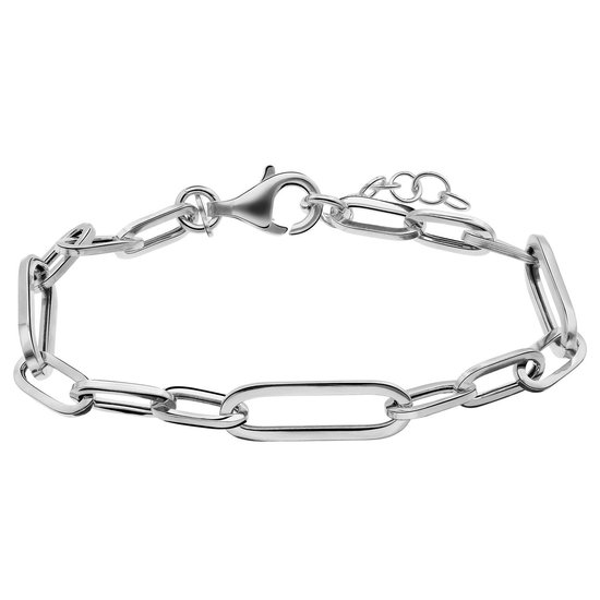 Lucardi Dames Zilveren paperclip armband - Armband - 925 Zilver - Zilver - 21 cm