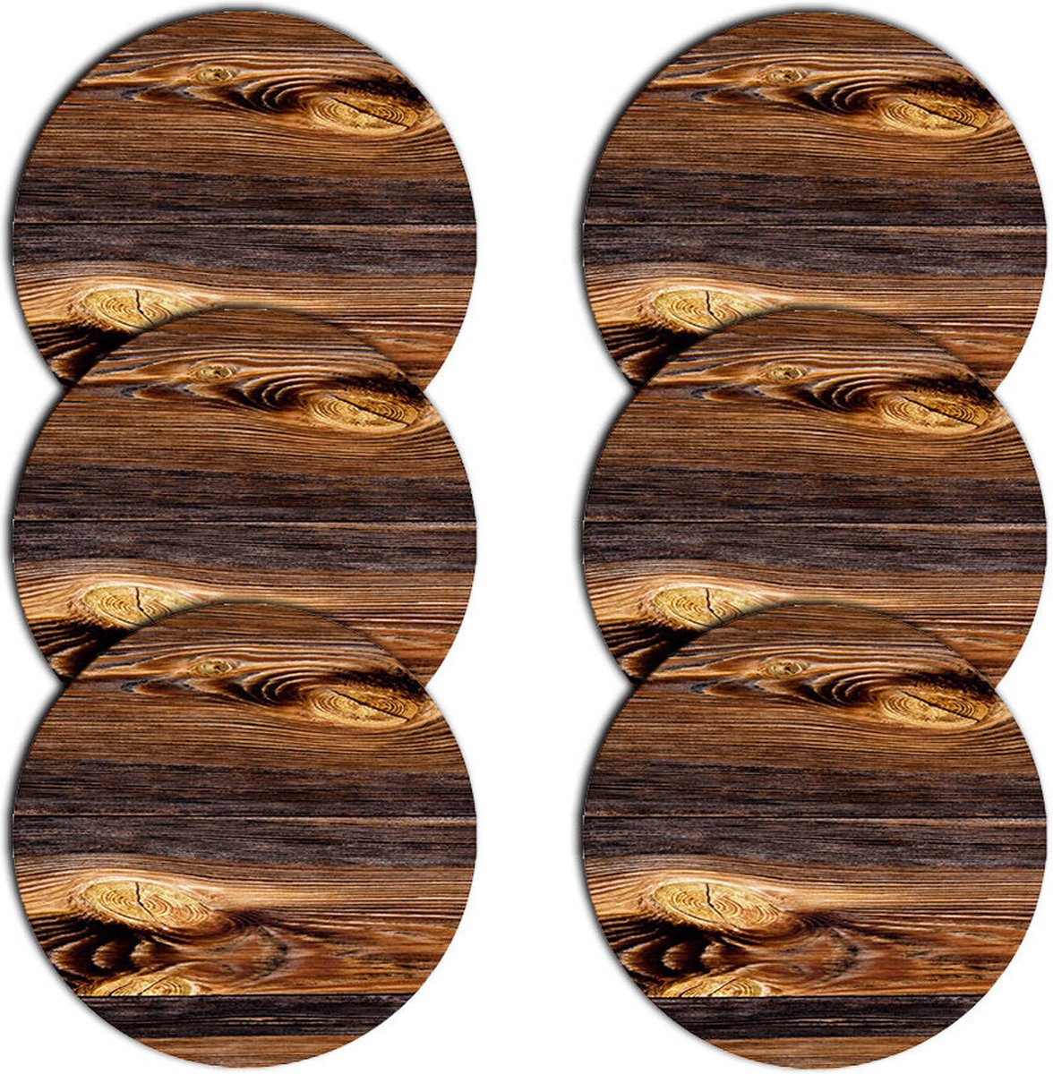 Bertoni - Placemats - tafelmatten set van 6 stuks - rond - 33 cm, onderwerp: Hout - Bruin
