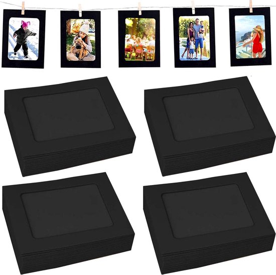 40 PACK Papier Fotolijsten Zwart Papier Foto Flim DIY Muur Foto Opknoping Frame Album+Touw + Clips Set DIY Wanddecoratie 10x15 cm, Geweldig voor Familie en Vrienden op Hun Verjaardagen