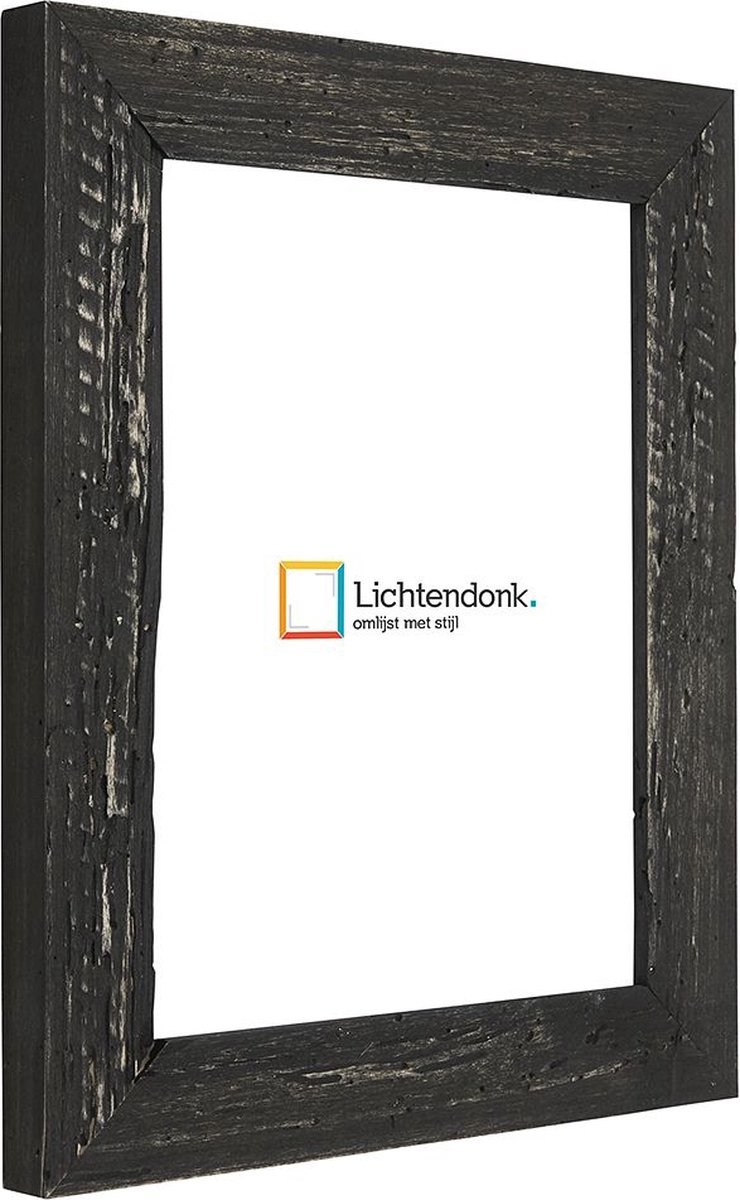 Lichtendonk Fotolijst - Fotokader Zwart Verouderd Hout - met echte houtworm gaatjes - Fotomaat 20x25 - Ontspiegeld ACRYLITE - Art.nr. 1009970520253