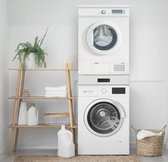Aansluitframe voor wasmachine en droger met uittrekbare lade, staal, 60 x 55 cm, wit, antislip, universeel tussenframe, drogerzuil