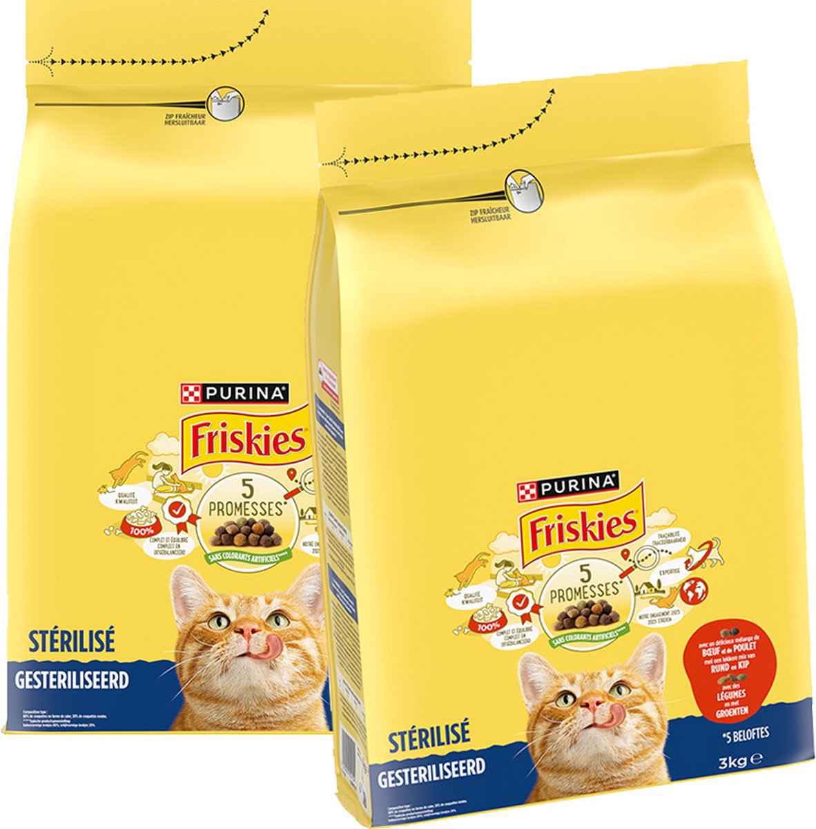 Friskies droogvoer voor katten - rund, kip & groenten - voor gesteriliseerde katten - 3000g x 2