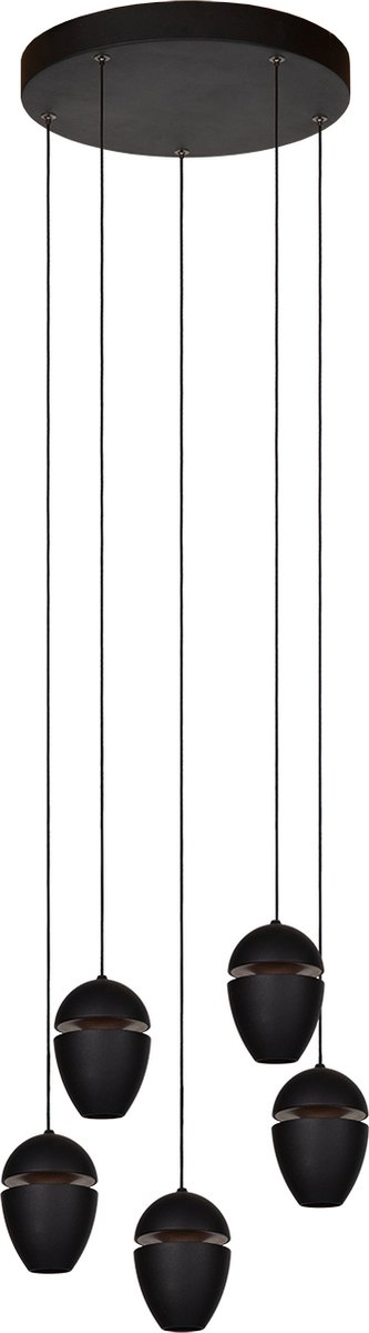 Atmooz - Ogima - Hanglamp - Zwart - 5 Lichtpunten - Verstelbare Kabels - 30 x 30 x 160 cm - Geïntegreerde LED - Dimbaar - Metaal