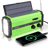 Noodradio Solar Opwindbaar - 5000 mAh - Radio op Batterijen - Solar Powerbank - Noodradio Opwindbaar - Noodpakket - Dynamo Solar - Survival Radio - Groen