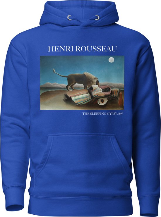 Henri Rousseau 'De Slapende Zigeuner' ("The Sleeping Gypsy") Beroemd Schilderij Hoodie | Unisex Premium Kunst Hoodie | Team Royal | S