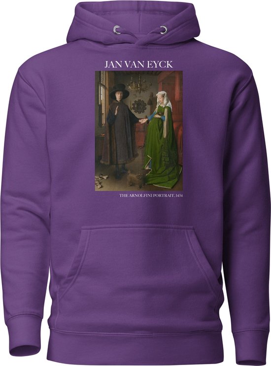 Jan van Eyck 'Het Arnolfini Portret' ("The Arnolfini Portrait") Beroemd Schilderij Hoodie | Unisex Premium Kunst Hoodie | Paars | S