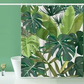 Douchegordijn met groene bladeren, 180 x 180 cm, textiel, schimmelwerend, waterdicht, tropische jungle, palmbladeren, planten, badgordijn, verzwaarde zoom, polyester stof, wasbaar,