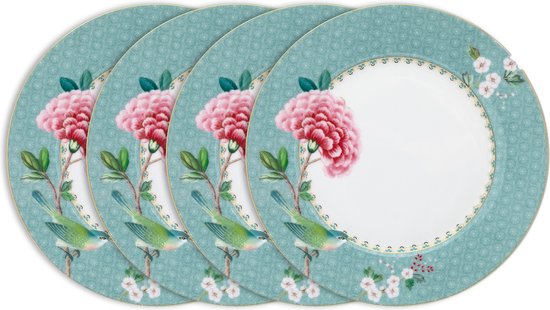 Foto: Pip studio blushing birds ontbijtborden blauw porselein set van 4 21cm