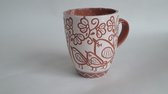Koffie/theekop - mok - 230ml - wit en rood - moderne mok met patroon - ander design - thee/koffiekop servies - aardewerk - keramiek - handgemaakt - handgeschilderd - moederdagcadeau - verjaardagscadeau