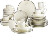 LBB Luxe Tableware Set - 32 pièces - 8 personnes - Porcelaine - Service d'assiettes - Assiettes plates - Assiettes à dessert - Bols - Mugs - Bols - Beige