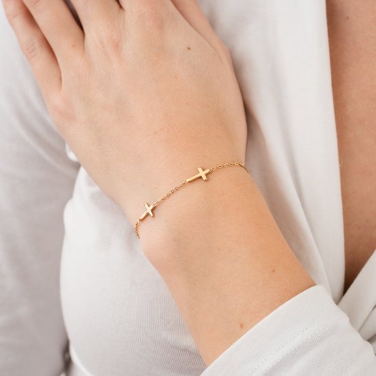 Foto: Armband met kruisjes goud heren dames stainless steel