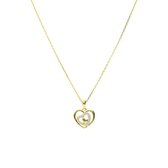 Lucardi Dames Zilveren goldplated ketting met hanger hart zirkonia - Ketting - 925 Zilver - Goudkleurig - 45 cm