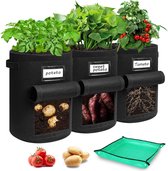 Aardappelplantenzak, 7 gallon aardappelzak voor planten / pakket van 3 plantenzakken met zichtbare klep, plantenborden voor het etiketteren van aardappelen, tomaten, bloemen, groenten (zwart-7)