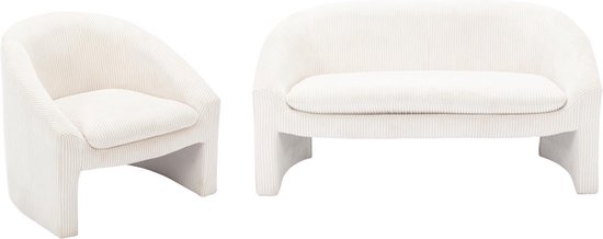 Zitbank 2 plaatsen en fauteuil in gebroken wit ribfluweel OSSANA L 137 cm x H 74 cm x D 74 cm