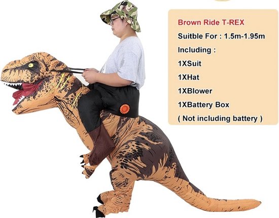 Opblaasbaar monster kostuum - verkleedkleren volwassenen - verkleedkleding - carnaval - halloween - dieren - dinosaurus - inclusief bucket hoed - bruin