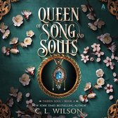 Boekomslag van 'Queen of Song and Souls' met gedetailleerd medaillon en bloesemtakken.