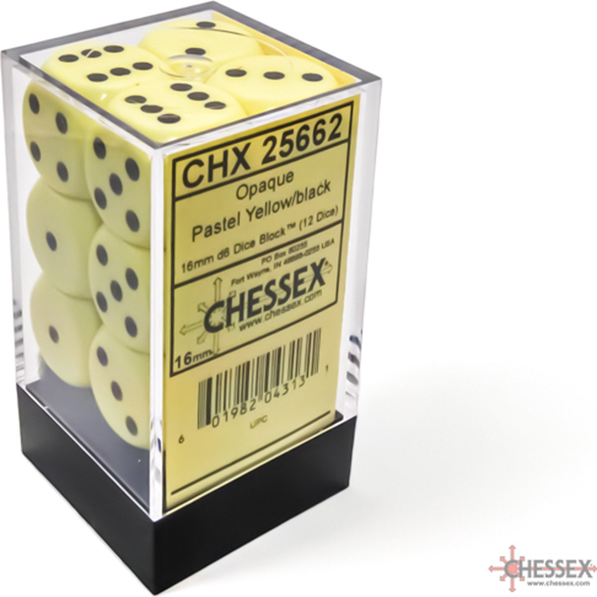 Chessex 12 x D6 Set Opaque Pastel 16mm - Yellow/Black