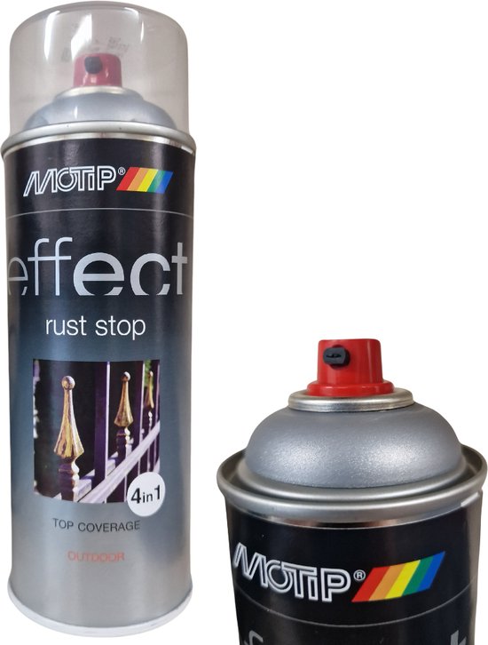 Motip Roest Stop - 4 in 1 Silver iron mica Hoogwaardige primer & Spuitlak actieve roestpreventie, hoog dekkende verf