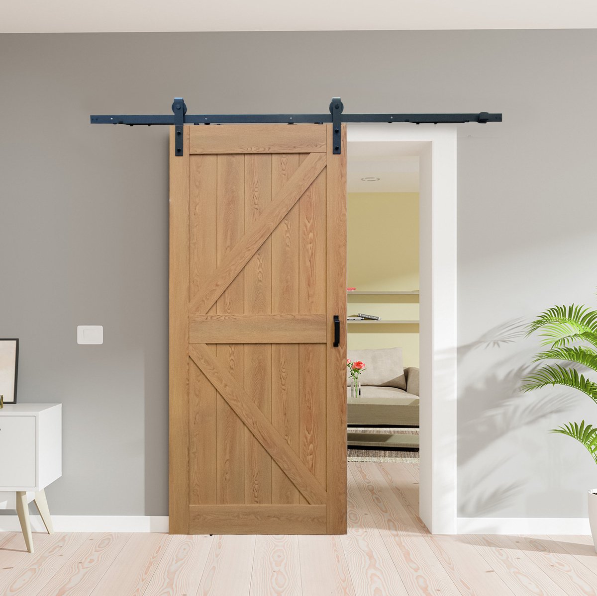 Schulte complete schuifdeur - hout - 90x215 - dekor eiken - bevestiging zwart -eenvoudige montage