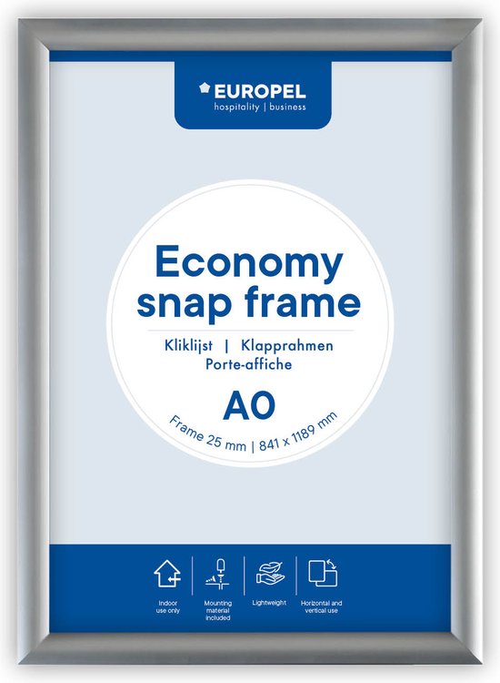 Europel Economy Kliklijst – Posterlijst – A0 – 118,9 x 84,1 cm – 25mm – Aluminium – Zilver