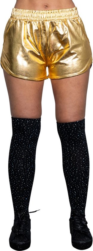 Foute party - Festival - glanzende korte broek - short - goud - met steekzakken - XXL - Toppers 2025