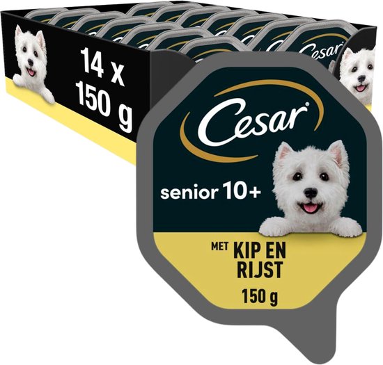 Cesar Senior 10+ Hondenvoer - Kip en Rijst in Gelei - Honden Natvoer - 14 x 150 g