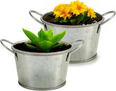 Arte r Plantenpot/bloempot teil- 2x - zink - zilver - D12 x H17 cm