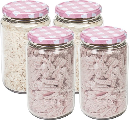 Hega Hogar Weckpot/voorraadpot Classico - 4x - 750 ml - kunststof - roze - D8 x H14 cm