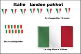 Landen versiering pakket Italie - Vlag Italie(90cmx150cm) - Cocktailprikkers Italie(50stuks) - Vlaggenlijn Italie 10 meter(1 stuks) - EK voetbal Europa festival evenement party decoratie (Italie)