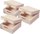 Rayher hobby Houten kistje met sluiting en deksel - 3x - 7 x 7 x 4 cm - Sieraden/spulletjes/sleutels - kleine kistjes