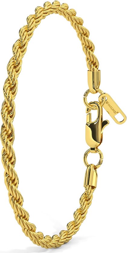 Malinsi Armband Heren en Dames - Goud Rope 5mm Compleet RVS - Armbandje Mannen 19 + 1,5 cm Verlengplaat - Vaderdag Cadeau