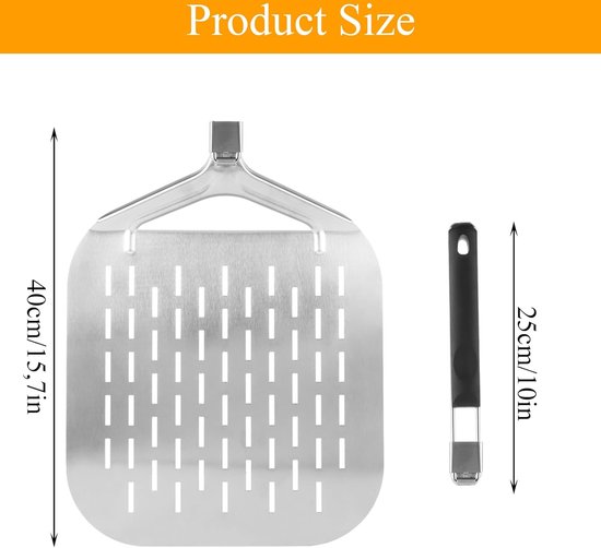 METRO PROFESSIONAL Geperforeerde pizzaschep, roestvrij staal, 20 cm x 169 cm, met verstelbare handgreep, zilver