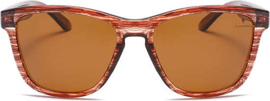 Flamengo® Eyewear Zonnebril Walnut Brown – Kunststof met TAC Zwarte Glazen - Sunglasses - Festival - Sport - Wintersport – Strand - Ski zonnebril - UV400 – Gepolariseerd - Geschikt voor dames/heren – Stijlvol Design – Bruin - incl. brillenzakje