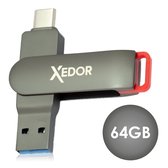 Clé USB Xedor® 64 GB - USB C et USB A 3.2 Gen 1 - Téléchargement 260 Mo/s - Convient pour iPhone 15 (Pro) et Android