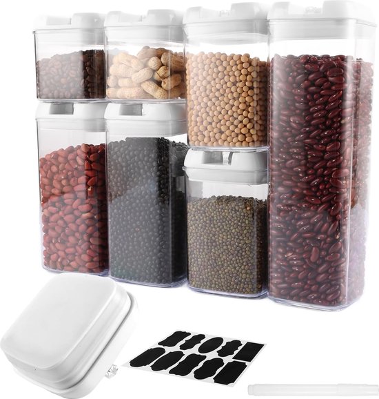 8 stuks opbergdozen met deksel keuken, 1000 ml opbergdoos, transparante