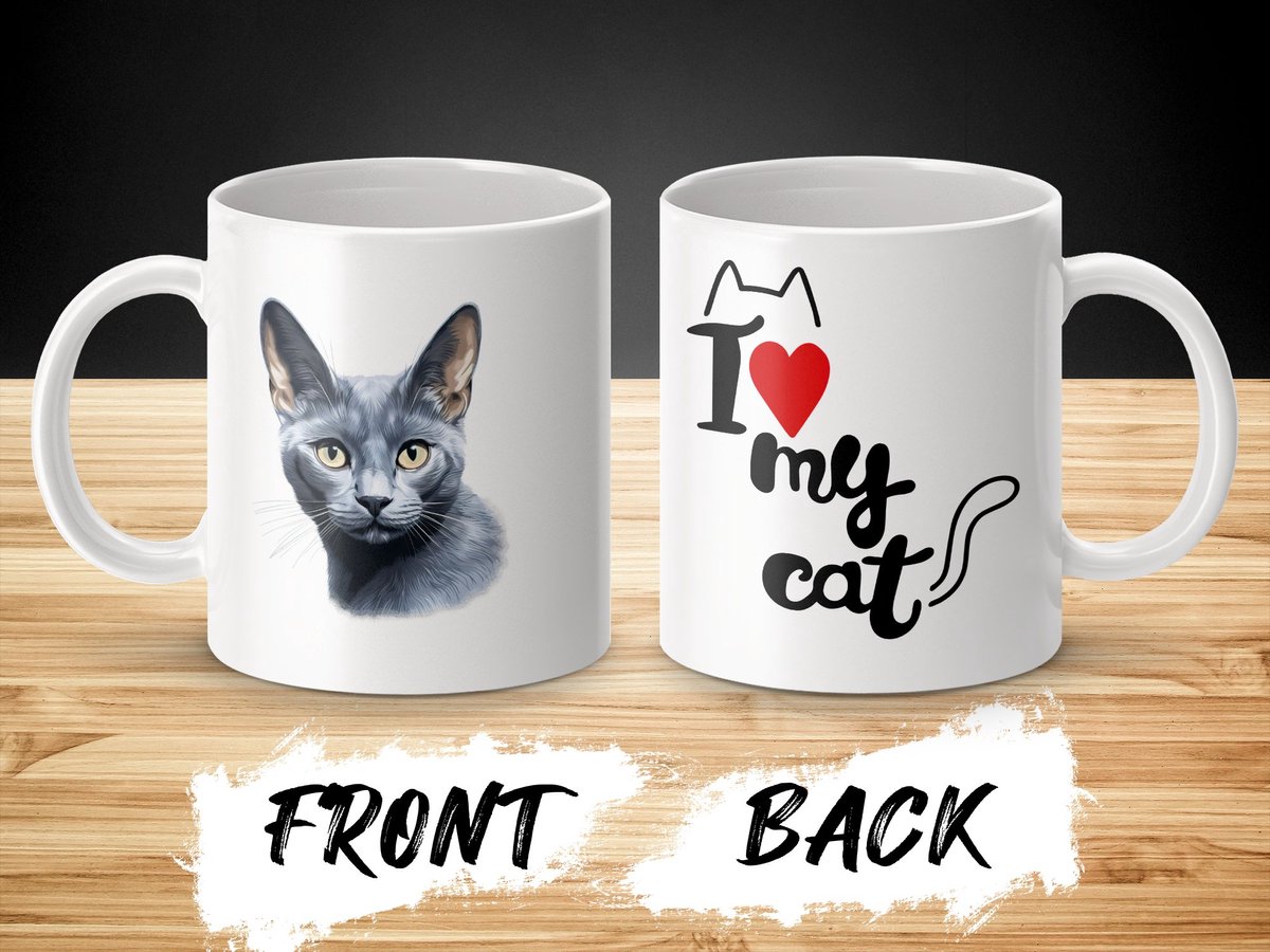 Mok Russian Blue cat - kat - I love my cat - cat lovers - katten