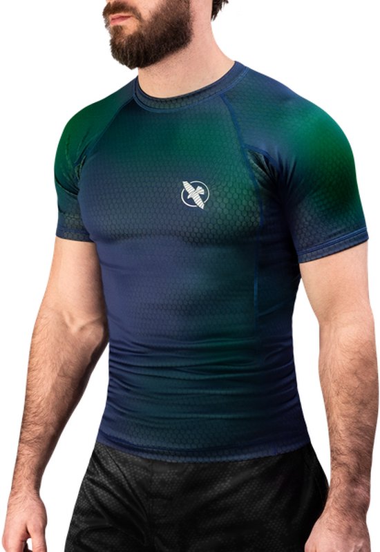 Hayabusa Fusion Short Sleeve Rashguard - blauw/groen - maat S