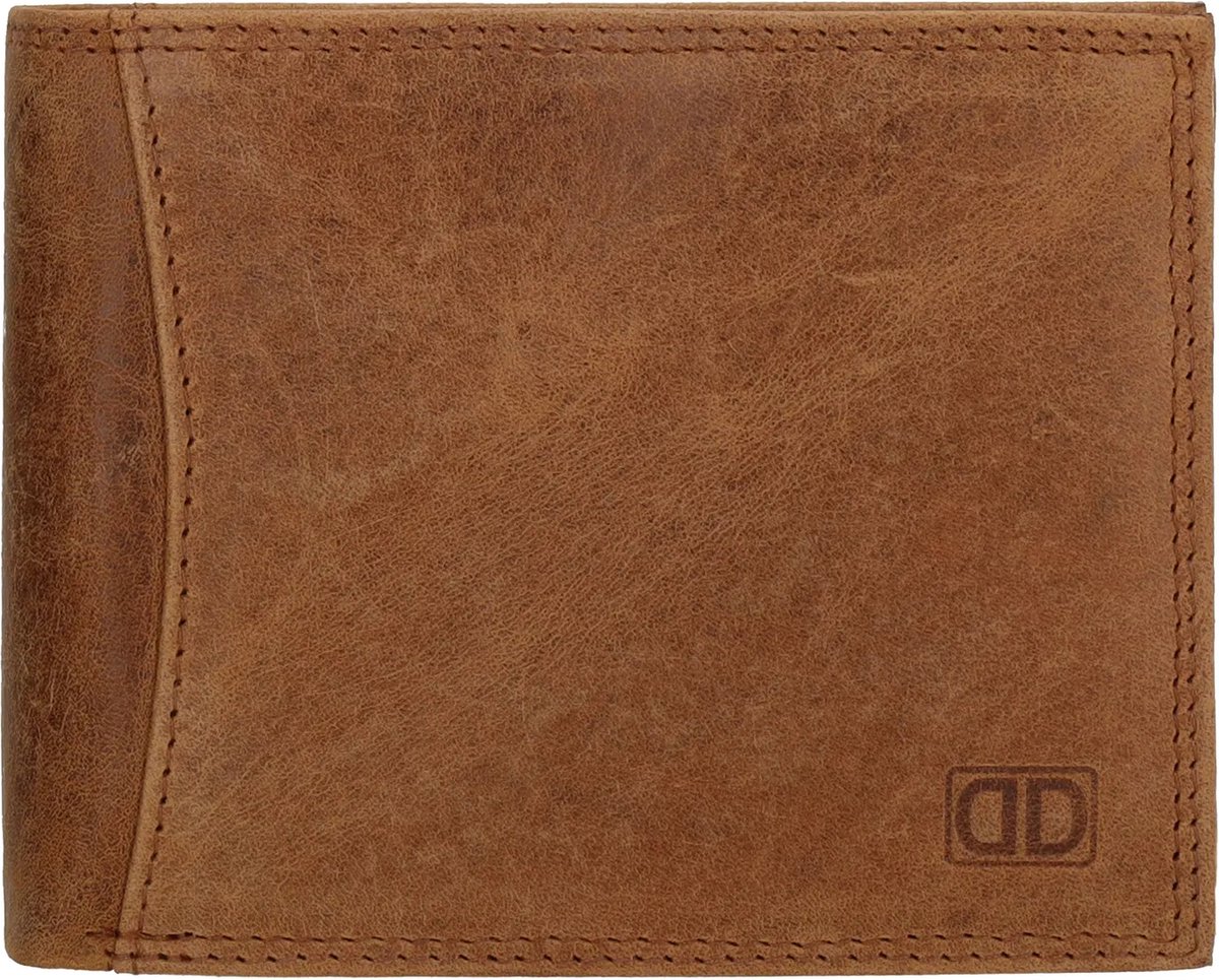 Heren Portemonnee Bilfold Echt Leer - Camel - RFID - Double-D