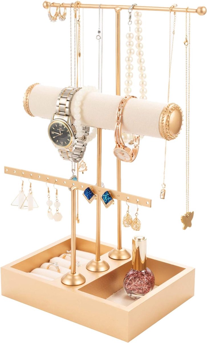 vormige sieradenstandaard, sieradenhouder, kettinghouder, 3 staven, sieradenboom, kettingstandaard, horlogestandaard, oorbelhouder, sieradenopslag voor kettingen, oorbellen, armbanden, ringen, horloges en accessoires
