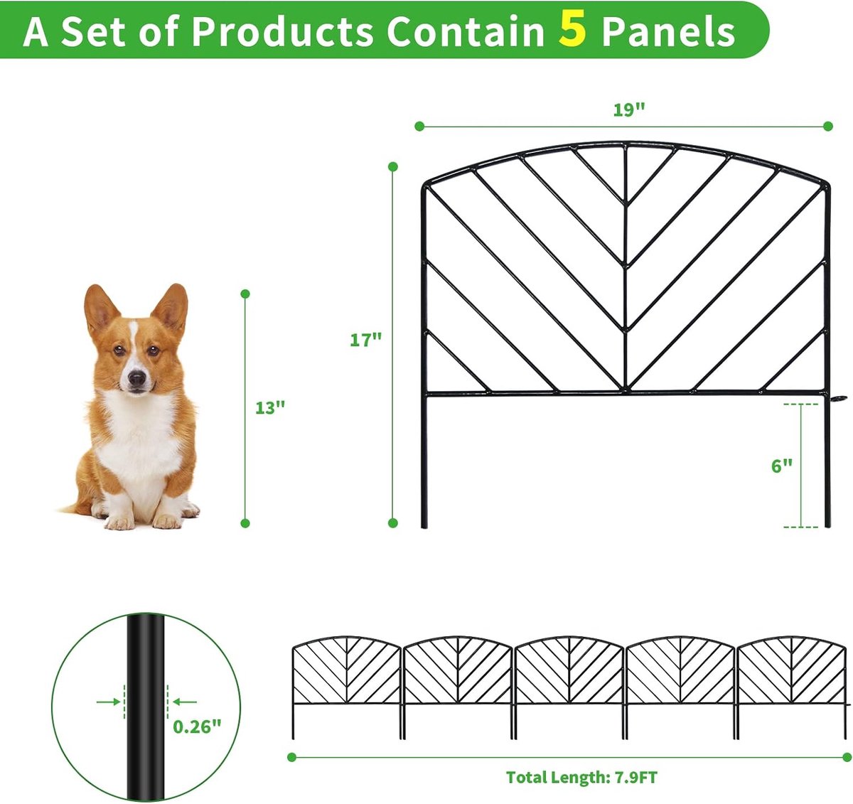 Decoratief metalen tuinhek - dierenbarrière voor hond - set van 5