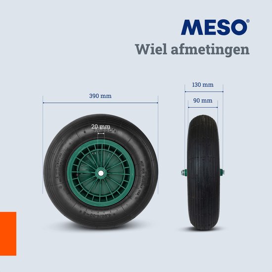 Kruiwagenwiel Luchtband 390mm diameter, Draagvermogen 200kg, INCLUSIEF 130mm AS van Benson — afbeelding 3