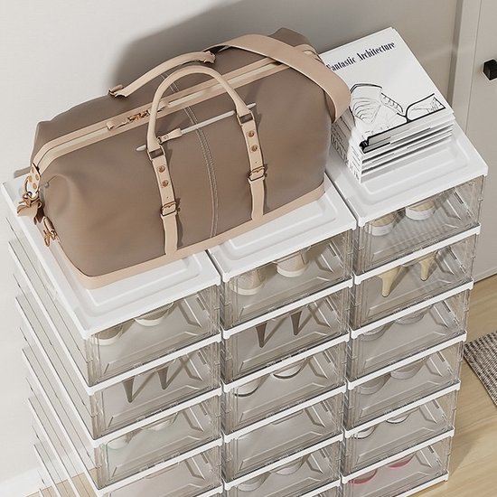 WUPYI2018 Shoe Box Shoe Boxes, Plastic Storage Box, Set of 20 Transparent Shoe Storage, Drawer Stackable Storage Box, 33 x 23 x 14 cm