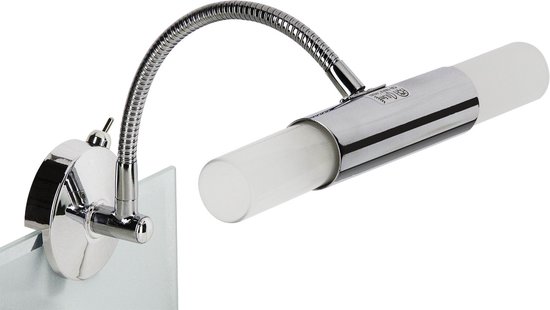 Trango Modern 2-vlam LED-spiegellamp 2162-028B *FLEXI* spiegelcliplamp met draaibare flexarm in chroom incl. 2x G9 LED-lamp - 2x gesatineerd glas & AAN/UIT-schakelaar – spiegellamp
