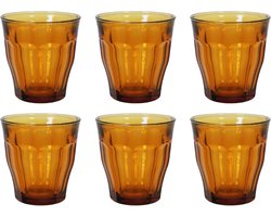 Duralex 6 Bekerglazen in Gehard Glas Picardie - 8,7xH9cm - Amber - 25cl