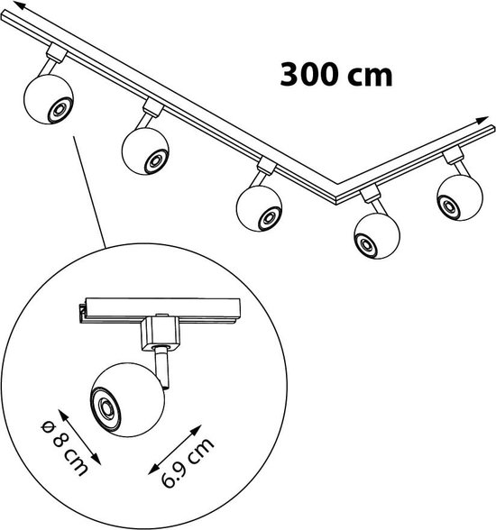 Système sur rail Design de 3 mètres monophasé avec 4 spots Dex - rail plafond