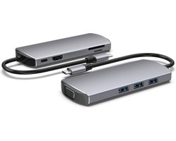 8 in 1 Dongle USB C Multi-poort Adapter, Hub USB C Docking Station = TYPE C to USB3.0 *3+USB-C PD(opladen)+SD +TF Slot+HDMI+VGA；voor MacBook Air/Pro, iPad Pro 2021 en Meer