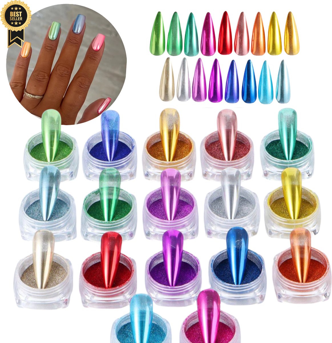 Goedkoopste GUAPÀ® Spiegel Chrome Glitter Poeders Nagels | 17 Spiegel & Chrome Nail Art Poeders | Holografische Glitters Nagels | Spiegel en pigment poeders | Chrome Nagels | 17 stuks diverse kleuren nagelpoeders