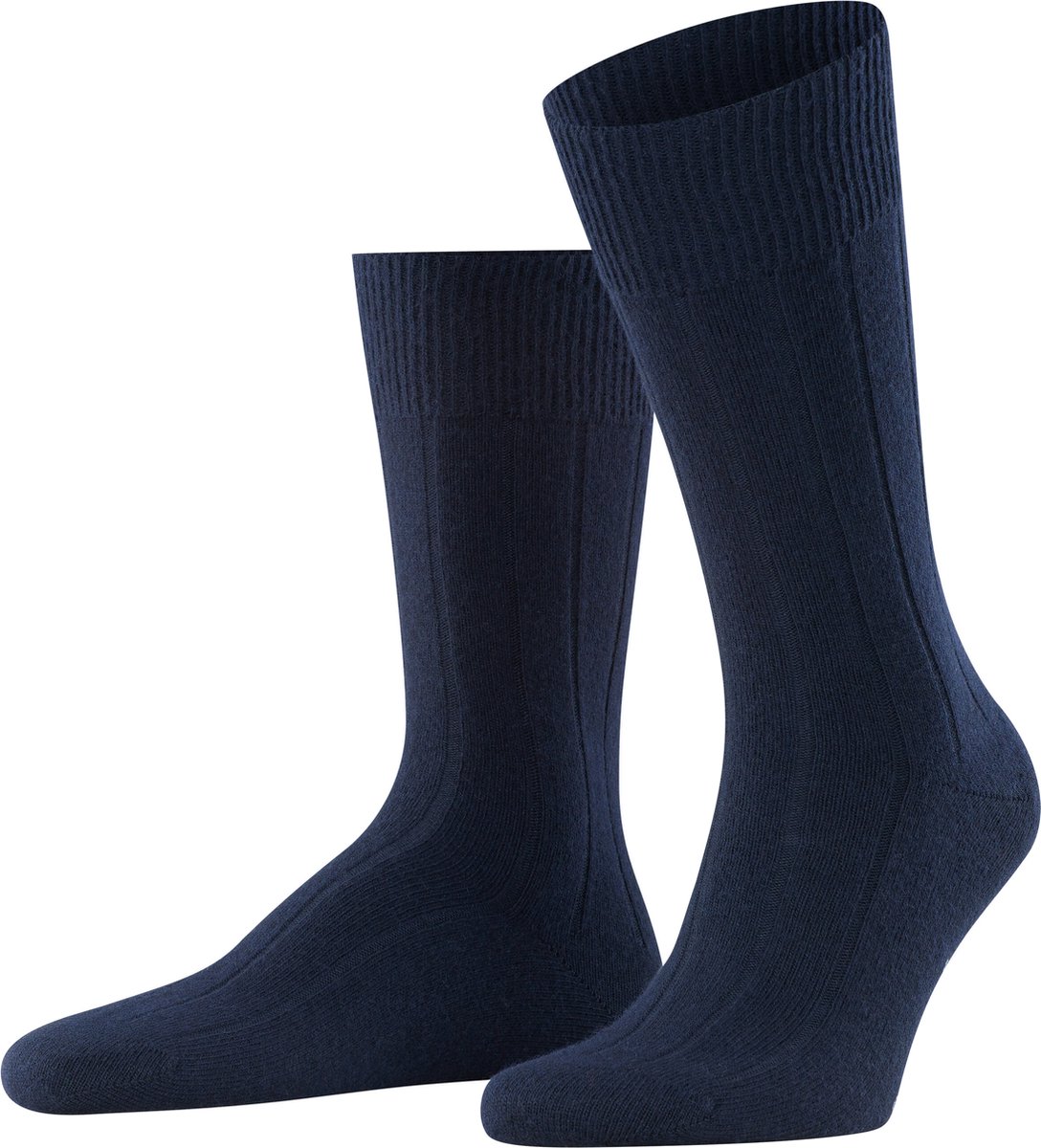 FALKE Lhasa Rib eenkleurig wol kasjmier sokken heren blauw - maat 43-46