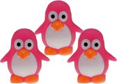 Rubber badeendje/pinguin - 3x - Classic roze - badkamer fun artikelen - size 6 cm - kunststof - water speelgoed pinguins